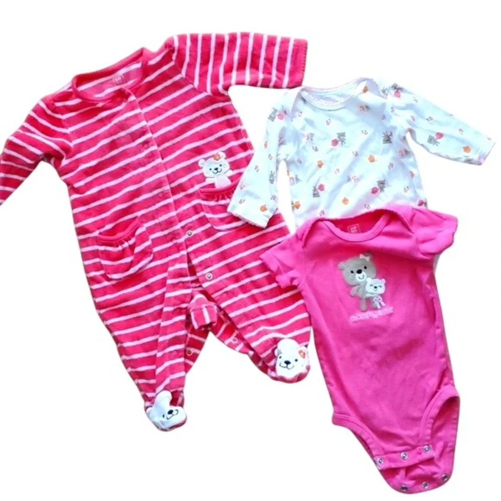 Carters Girls 3 Piece Bear Set- Bear footies, 2‎ onesies